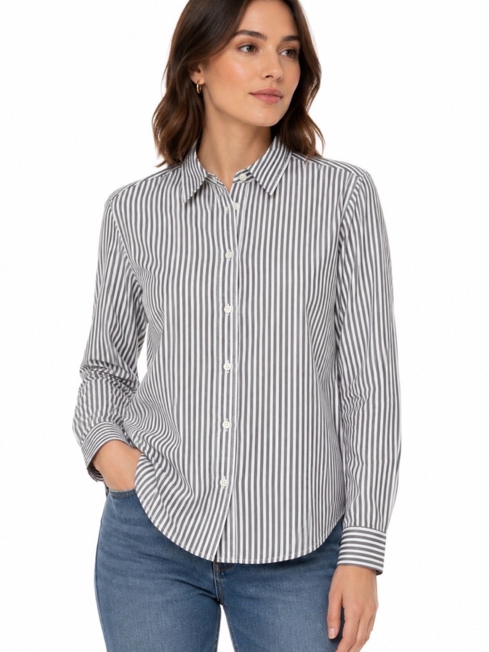 Everlane Boyfriend Shirt Blue White Stripe Cotton Button Down Size 0